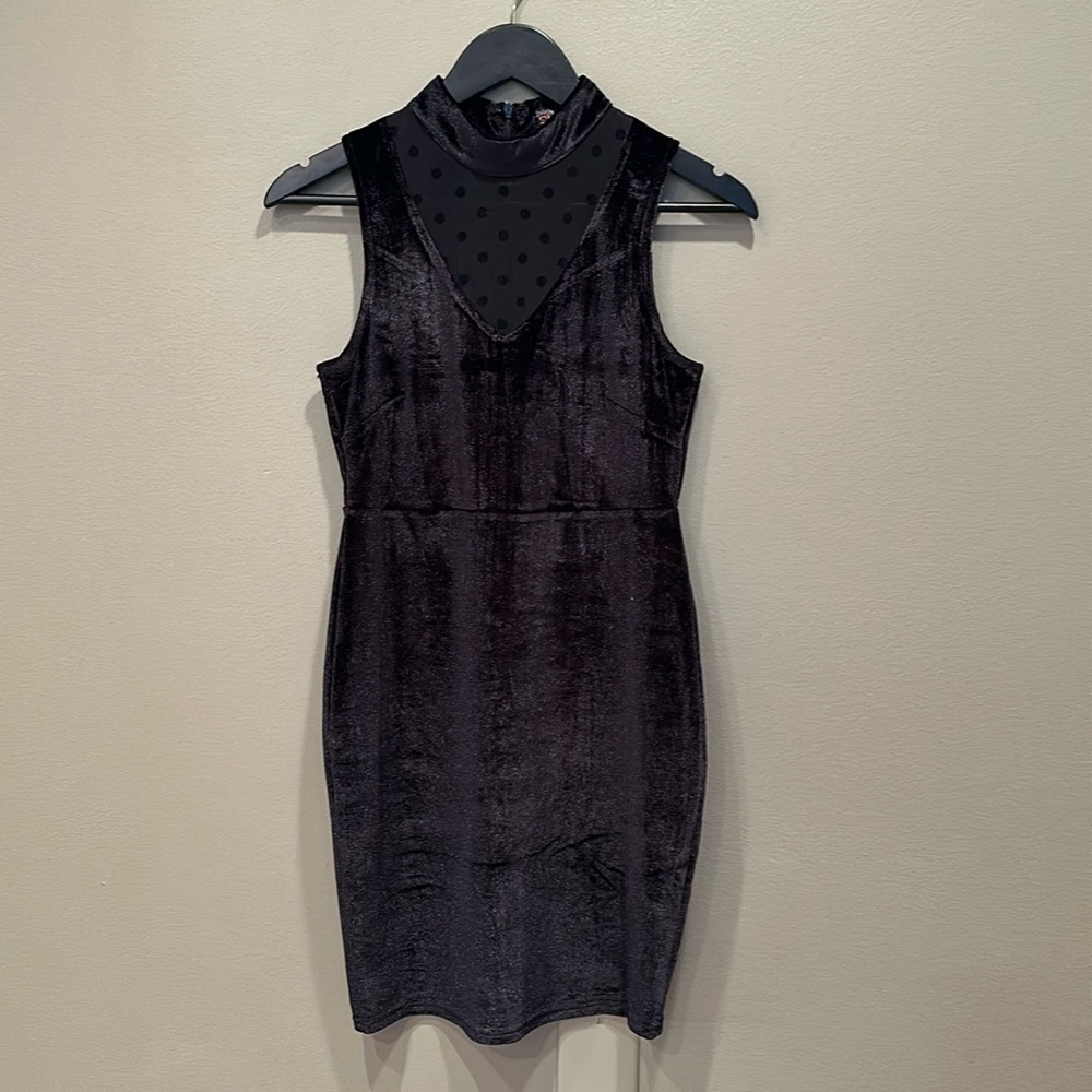 Little Velvet Black Dress with Sheer Polka Dots